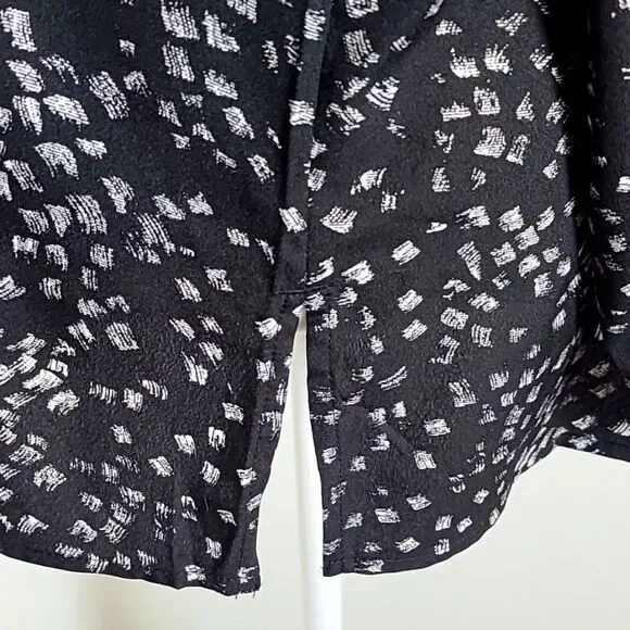 Chico's Black Blouse, White Dots, Gray Embroidered Neckline, Gold Beads,Sz 0,Sml - Picture 9 of 14